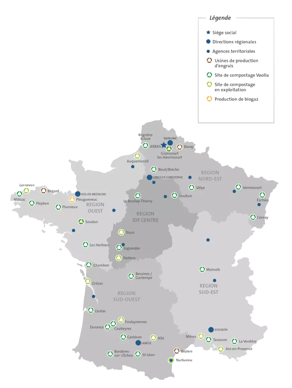 Maillage territoriale des installations Veolia Agriculture France